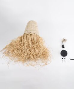 GloboStar® AREMBEPE 02189 Boho Κρεμαστό Φωτιστικό Οροφής Μονόφωτο 1 x E27 AC220-240V IP20 – Φ34 x Υ70cm – Μπεζ Φυσική Ράφια Νήμα Πλέγμα Καμπάνα – 5 Χρόνια Εγγύηση