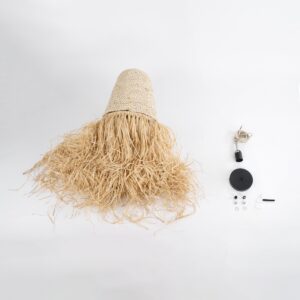 GloboStar® AREMBEPE 02189 Boho Κρεμαστό Φωτιστικό Οροφής Μονόφωτο 1 x E27 AC220-240V IP20 – Φ34 x Υ70cm – Μπεζ Φυσική Ράφια Νήμα Πλέγμα Καμπάνα – 5 Χρόνια Εγγύηση