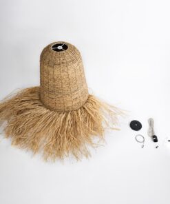 GloboStar® PORTOFERRAIO 02190 Boho Κρεμαστό Φωτιστικό Οροφής Μονόφωτο 1 x E27 AC220-240V IP20 – Φ60 x Υ120cm – Μπεζ Φυσική Ράφια Νήμα Πλέγμα Καμπάνα – 5 Χρόνια Εγγύηση