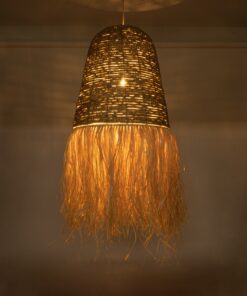 GloboStar® PORTOFERRAIO 02190 Boho Κρεμαστό Φωτιστικό Οροφής Μονόφωτο 1 x E27 AC220-240V IP20 – Φ60 x Υ120cm – Μπεζ Φυσική Ράφια Νήμα Πλέγμα Καμπάνα – 5 Χρόνια Εγγύηση