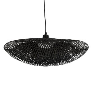 GloboStar® MEXICO 02201 Boho Κρεμαστό Φωτιστικό Οροφής Μονόφωτο 1 x E27 AC220-240V IP20 – Μ65 x Π45 x Υ18cm – Μαύρο Ξύλινο Μπαμπού Πλέγμα – 5 Χρόνια Εγγύηση