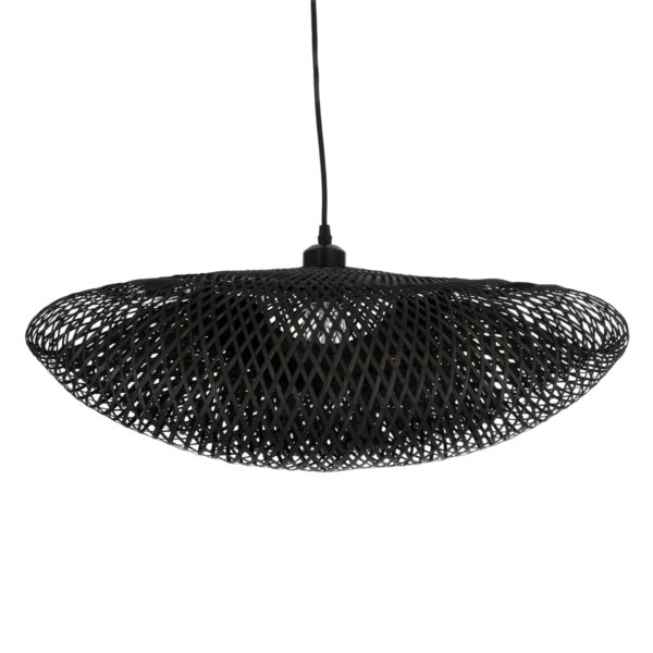 GloboStar® MEXICO 02201 Boho Κρεμαστό Φωτιστικό Οροφής Μονόφωτο 1 x E27 AC220-240V IP20 – Μ65 x Π45 x Υ18cm – Μαύρο Ξύλινο Μπαμπού Πλέγμα – 5 Χρόνια Εγγύηση