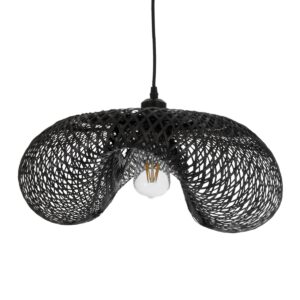 GloboStar® MEXICO 02201 Boho Κρεμαστό Φωτιστικό Οροφής Μονόφωτο 1 x E27 AC220-240V IP20 – Μ65 x Π45 x Υ18cm – Μαύρο Ξύλινο Μπαμπού Πλέγμα – 5 Χρόνια Εγγύηση