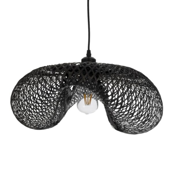 GloboStar® MEXICO 02201 Boho Κρεμαστό Φωτιστικό Οροφής Μονόφωτο 1 x E27 AC220-240V IP20 – Μ65 x Π45 x Υ18cm – Μαύρο Ξύλινο Μπαμπού Πλέγμα – 5 Χρόνια Εγγύηση