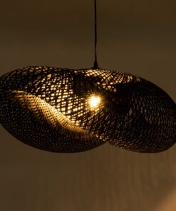 GloboStar® MEXICO 02202 Boho Κρεμαστό Φωτιστικό Οροφής Μονόφωτο 1 x E27 AC220-240V IP20 – Μ85 x Π50 x Υ30cm – Μαύρο Ξύλινο Μπαμπού Πλέγμα – 5 Χρόνια Εγγύηση