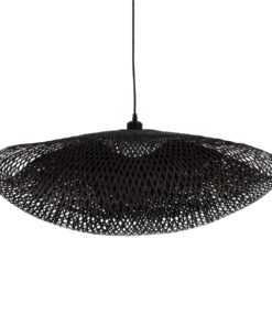 GloboStar® MEXICO 02202 Boho Κρεμαστό Φωτιστικό Οροφής Μονόφωτο 1 x E27 AC220-240V IP20 – Μ85 x Π50 x Υ30cm – Μαύρο Ξύλινο Μπαμπού Πλέγμα – 5 Χρόνια Εγγύηση