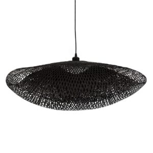 GloboStar® MEXICO 02202 Boho Κρεμαστό Φωτιστικό Οροφής Μονόφωτο 1 x E27 AC220-240V IP20 – Μ85 x Π50 x Υ30cm – Μαύρο Ξύλινο Μπαμπού Πλέγμα – 5 Χρόνια Εγγύηση