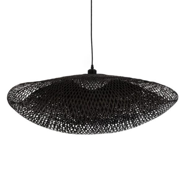 GloboStar® MEXICO 02202 Boho Κρεμαστό Φωτιστικό Οροφής Μονόφωτο 1 x E27 AC220-240V IP20 – Μ85 x Π50 x Υ30cm – Μαύρο Ξύλινο Μπαμπού Πλέγμα – 5 Χρόνια Εγγύηση