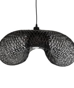 GloboStar® MEXICO 02202 Boho Κρεμαστό Φωτιστικό Οροφής Μονόφωτο 1 x E27 AC220-240V IP20 – Μ85 x Π50 x Υ30cm – Μαύρο Ξύλινο Μπαμπού Πλέγμα – 5 Χρόνια Εγγύηση