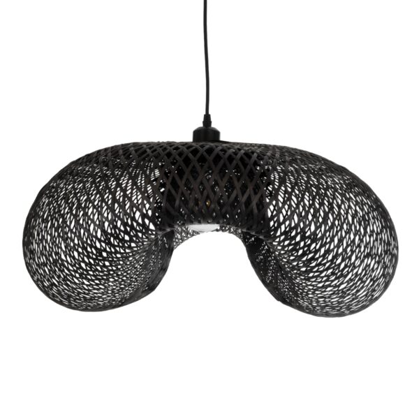 GloboStar® MEXICO 02202 Boho Κρεμαστό Φωτιστικό Οροφής Μονόφωτο 1 x E27 AC220-240V IP20 – Μ85 x Π50 x Υ30cm – Μαύρο Ξύλινο Μπαμπού Πλέγμα – 5 Χρόνια Εγγύηση