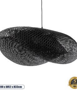 GloboStar® MEXICO 02203 Boho Κρεμαστό Φωτιστικό Οροφής Μονόφωτο 1 x E27 AC220-240V IP20 – Μ100 x Π62 x Υ33cm – Μαύρο Ξύλινο Μπαμπού Πλέγμα – 5 Χρόνια Εγγύηση