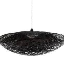 GloboStar® MEXICO 02203 Boho Κρεμαστό Φωτιστικό Οροφής Μονόφωτο 1 x E27 AC220-240V IP20 – Μ100 x Π62 x Υ33cm – Μαύρο Ξύλινο Μπαμπού Πλέγμα – 5 Χρόνια Εγγύηση