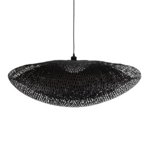 GloboStar® MEXICO 02203 Boho Κρεμαστό Φωτιστικό Οροφής Μονόφωτο 1 x E27 AC220-240V IP20 – Μ100 x Π62 x Υ33cm – Μαύρο Ξύλινο Μπαμπού Πλέγμα – 5 Χρόνια Εγγύηση
