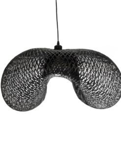 GloboStar® MEXICO 02203 Boho Κρεμαστό Φωτιστικό Οροφής Μονόφωτο 1 x E27 AC220-240V IP20 – Μ100 x Π62 x Υ33cm – Μαύρο Ξύλινο Μπαμπού Πλέγμα – 5 Χρόνια Εγγύηση