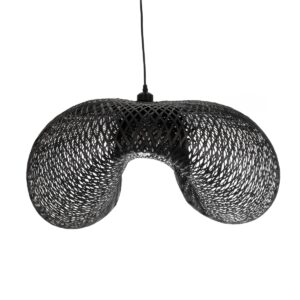 GloboStar® MEXICO 02203 Boho Κρεμαστό Φωτιστικό Οροφής Μονόφωτο 1 x E27 AC220-240V IP20 – Μ100 x Π62 x Υ33cm – Μαύρο Ξύλινο Μπαμπού Πλέγμα – 5 Χρόνια Εγγύηση