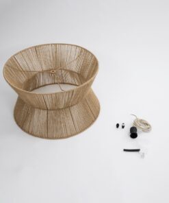 GloboStar® BISBEE 02204 Boho Κρεμαστό Φωτιστικό Οροφής Μονόφωτο 1 x E27 AC220-240V IP20 – Φ50 x Υ28cm – Μπεζ Λεπτό Σχοινί Τριχιά Πλέγμα – 5 Χρόνια Εγγύηση