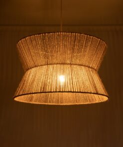 GloboStar® BISBEE 02204 Boho Κρεμαστό Φωτιστικό Οροφής Μονόφωτο 1 x E27 AC220-240V IP20 – Φ50 x Υ28cm – Μπεζ Λεπτό Σχοινί Τριχιά Πλέγμα – 5 Χρόνια Εγγύηση