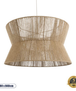 GloboStar® BISBEE 02205 Boho Κρεμαστό Φωτιστικό Οροφής Μονόφωτο 1 x E27 AC220-240V IP20 – Φ80 x Υ48cm – Μπεζ Λεπτό Σχοινί Τριχιά Πλέγμα – 5 Χρόνια Εγγύηση