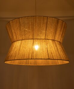 GloboStar® BISBEE 02205 Boho Κρεμαστό Φωτιστικό Οροφής Μονόφωτο 1 x E27 AC220-240V IP20 – Φ80 x Υ48cm – Μπεζ Λεπτό Σχοινί Τριχιά Πλέγμα – 5 Χρόνια Εγγύηση