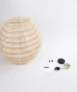 GloboStar® OREGON 02206 Boho Κρεμαστό Φωτιστικό Οροφής Μονόφωτο 1 x E27 AC220-240V IP20 – Φ60 x Υ56cm – Μπεζ Μπαμπού Πλέγμα – 5 Χρόνια Εγγύηση