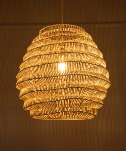 GloboStar® OREGON 02206 Boho Κρεμαστό Φωτιστικό Οροφής Μονόφωτο 1 x E27 AC220-240V IP20 – Φ60 x Υ56cm – Μπεζ Μπαμπού Πλέγμα – 5 Χρόνια Εγγύηση