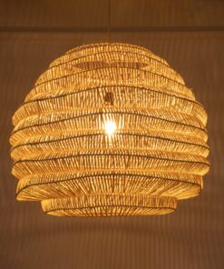 GloboStar® OREGON 02207 Boho Κρεμαστό Φωτιστικό Οροφής Μονόφωτο 1 x E27 AC220-240V IP20 – Φ80 x Υ65cm – Μπεζ Μπαμπού Πλέγμα – 5 Χρόνια Εγγύηση