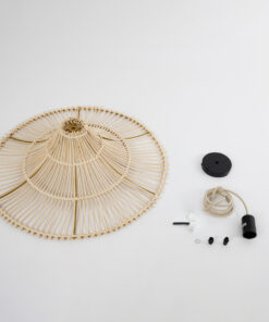 GloboStar® PALERMO 02208 Boho Κρεμαστό Φωτιστικό Οροφής Μονόφωτο 1 x E27 AC220-240V IP20 – Φ60 x Υ20cm – Μπεζ Ξύλινο Μπαμπού Πλέγμα – 5 Χρόνια Εγγύηση