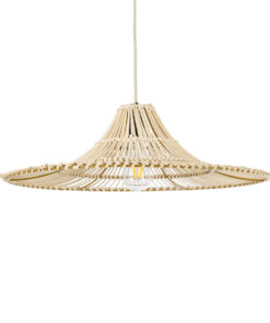 GloboStar® PALERMO 02208 Boho Κρεμαστό Φωτιστικό Οροφής Μονόφωτο 1 x E27 AC220-240V IP20 – Φ60 x Υ20cm – Μπεζ Ξύλινο Μπαμπού Πλέγμα – 5 Χρόνια Εγγύηση