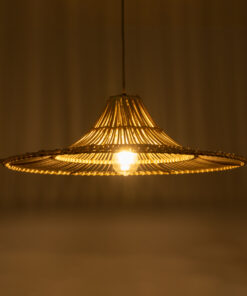 GloboStar® PALERMO 02208 Boho Κρεμαστό Φωτιστικό Οροφής Μονόφωτο 1 x E27 AC220-240V IP20 – Φ60 x Υ20cm – Μπεζ Ξύλινο Μπαμπού Πλέγμα – 5 Χρόνια Εγγύηση