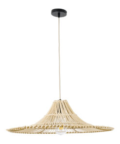 GloboStar® PALERMO 02208 Boho Κρεμαστό Φωτιστικό Οροφής Μονόφωτο 1 x E27 AC220-240V IP20 – Φ60 x Υ20cm – Μπεζ Ξύλινο Μπαμπού Πλέγμα – 5 Χρόνια Εγγύηση