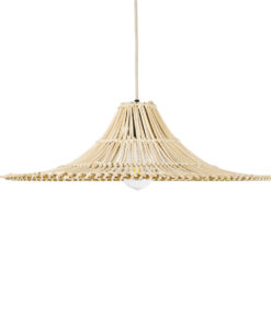 GloboStar® PALERMO 02208 Boho Κρεμαστό Φωτιστικό Οροφής Μονόφωτο 1 x E27 AC220-240V IP20 – Φ60 x Υ20cm – Μπεζ Ξύλινο Μπαμπού Πλέγμα – 5 Χρόνια Εγγύηση