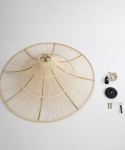 GloboStar® PALERMO 02209 Boho Κρεμαστό Φωτιστικό Οροφής Μονόφωτο 1 x E27 AC220-240V IP20 – Φ100 x Υ30cm – Μπεζ Ξύλινο Μπαμπού Πλέγμα – 5 Χρόνια Εγγύηση