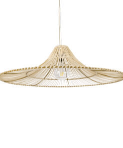 GloboStar® PALERMO 02209 Boho Κρεμαστό Φωτιστικό Οροφής Μονόφωτο 1 x E27 AC220-240V IP20 – Φ100 x Υ30cm – Μπεζ Ξύλινο Μπαμπού Πλέγμα – 5 Χρόνια Εγγύηση