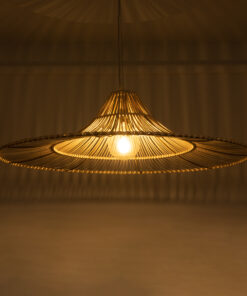 GloboStar® PALERMO 02209 Boho Κρεμαστό Φωτιστικό Οροφής Μονόφωτο 1 x E27 AC220-240V IP20 – Φ100 x Υ30cm – Μπεζ Ξύλινο Μπαμπού Πλέγμα – 5 Χρόνια Εγγύηση