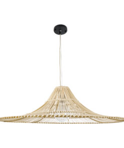 GloboStar® PALERMO 02209 Boho Κρεμαστό Φωτιστικό Οροφής Μονόφωτο 1 x E27 AC220-240V IP20 – Φ100 x Υ30cm – Μπεζ Ξύλινο Μπαμπού Πλέγμα – 5 Χρόνια Εγγύηση