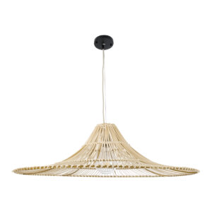 GloboStar® PALERMO 02209 Boho Κρεμαστό Φωτιστικό Οροφής Μονόφωτο 1 x E27 AC220-240V IP20 – Φ100 x Υ30cm – Μπεζ Ξύλινο Μπαμπού Πλέγμα – 5 Χρόνια Εγγύηση