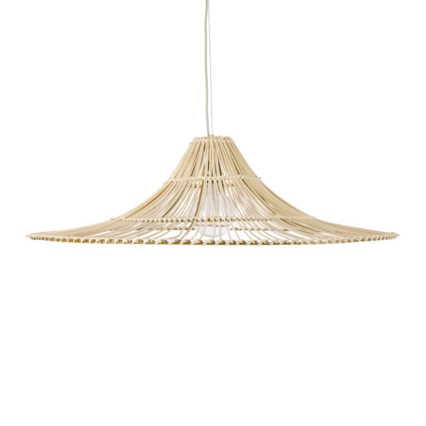 GloboStar® PALERMO 02209 Boho Κρεμαστό Φωτιστικό Οροφής Μονόφωτο 1 x E27 AC220-240V IP20 – Φ100 x Υ30cm – Μπεζ Ξύλινο Μπαμπού Πλέγμα – 5 Χρόνια Εγγύηση