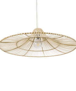 GloboStar® PALERMO 02209 Boho Κρεμαστό Φωτιστικό Οροφής Μονόφωτο 1 x E27 AC220-240V IP20 – Φ100 x Υ30cm – Μπεζ Ξύλινο Μπαμπού Πλέγμα – 5 Χρόνια Εγγύηση