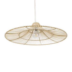 GloboStar® PALERMO 02209 Boho Κρεμαστό Φωτιστικό Οροφής Μονόφωτο 1 x E27 AC220-240V IP20 – Φ100 x Υ30cm – Μπεζ Ξύλινο Μπαμπού Πλέγμα – 5 Χρόνια Εγγύηση