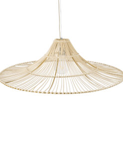 GloboStar® PALERMO 02209 Boho Κρεμαστό Φωτιστικό Οροφής Μονόφωτο 1 x E27 AC220-240V IP20 – Φ100 x Υ30cm – Μπεζ Ξύλινο Μπαμπού Πλέγμα – 5 Χρόνια Εγγύηση