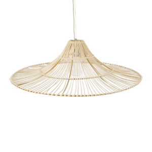 GloboStar® PALERMO 02209 Boho Κρεμαστό Φωτιστικό Οροφής Μονόφωτο 1 x E27 AC220-240V IP20 – Φ100 x Υ30cm – Μπεζ Ξύλινο Μπαμπού Πλέγμα – 5 Χρόνια Εγγύηση