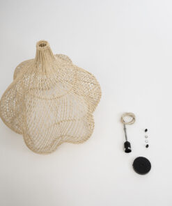 GloboStar® ADEJE 02210 Boho Κρεμαστό Φωτιστικό Οροφής Μονόφωτο 1 x E27 AC220-240V IP20 – Φ60 x Υ60cm – Μπεζ Ξύλινο Μπαμπού Πλέγμα Καμπάνα – 5 Χρόνια Εγγύηση