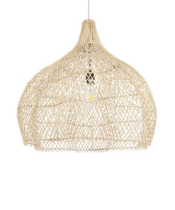 GloboStar® ADEJE 02210 Boho Κρεμαστό Φωτιστικό Οροφής Μονόφωτο 1 x E27 AC220-240V IP20 – Φ60 x Υ60cm – Μπεζ Ξύλινο Μπαμπού Πλέγμα Καμπάνα – 5 Χρόνια Εγγύηση