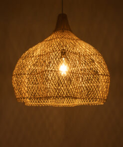 GloboStar® ADEJE 02210 Boho Κρεμαστό Φωτιστικό Οροφής Μονόφωτο 1 x E27 AC220-240V IP20 – Φ60 x Υ60cm – Μπεζ Ξύλινο Μπαμπού Πλέγμα Καμπάνα – 5 Χρόνια Εγγύηση