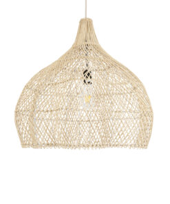 GloboStar® ADEJE 02210 Boho Κρεμαστό Φωτιστικό Οροφής Μονόφωτο 1 x E27 AC220-240V IP20 – Φ60 x Υ60cm – Μπεζ Ξύλινο Μπαμπού Πλέγμα Καμπάνα – 5 Χρόνια Εγγύηση