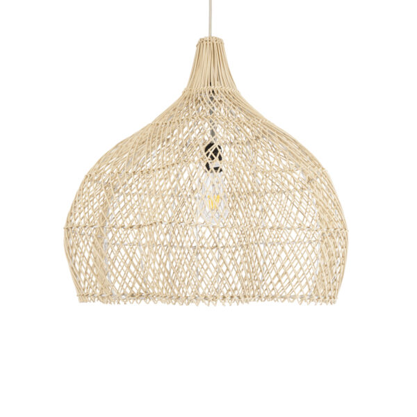 GloboStar® ADEJE 02210 Boho Κρεμαστό Φωτιστικό Οροφής Μονόφωτο 1 x E27 AC220-240V IP20 – Φ60 x Υ60cm – Μπεζ Ξύλινο Μπαμπού Πλέγμα Καμπάνα – 5 Χρόνια Εγγύηση
