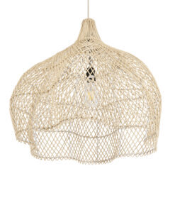 GloboStar® ADEJE 02210 Boho Κρεμαστό Φωτιστικό Οροφής Μονόφωτο 1 x E27 AC220-240V IP20 – Φ60 x Υ60cm – Μπεζ Ξύλινο Μπαμπού Πλέγμα Καμπάνα – 5 Χρόνια Εγγύηση