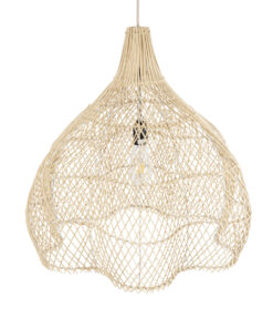 GloboStar® ADEJE 02210 Boho Κρεμαστό Φωτιστικό Οροφής Μονόφωτο 1 x E27 AC220-240V IP20 – Φ60 x Υ60cm – Μπεζ Ξύλινο Μπαμπού Πλέγμα Καμπάνα – 5 Χρόνια Εγγύηση