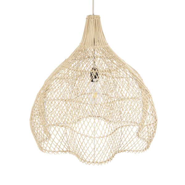 GloboStar® ADEJE 02210 Boho Κρεμαστό Φωτιστικό Οροφής Μονόφωτο 1 x E27 AC220-240V IP20 – Φ60 x Υ60cm – Μπεζ Ξύλινο Μπαμπού Πλέγμα Καμπάνα – 5 Χρόνια Εγγύηση