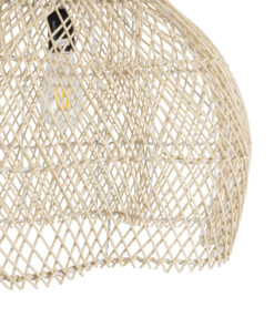 GloboStar® ADEJE 02210 Boho Κρεμαστό Φωτιστικό Οροφής Μονόφωτο 1 x E27 AC220-240V IP20 – Φ60 x Υ60cm – Μπεζ Ξύλινο Μπαμπού Πλέγμα Καμπάνα – 5 Χρόνια Εγγύηση